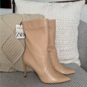 Zara Tan Heeled Boots